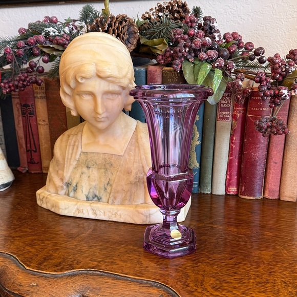 1930's Moser Glass Neodymium Alexandrite Crystal Art Deco Trumpet Vase - Picture 16 of 17